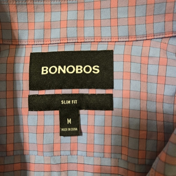 Bonobos Slim Fit Blue & Pink Checkered Long Sleeved Button Down Shirt Size M - Picture 3 of 5